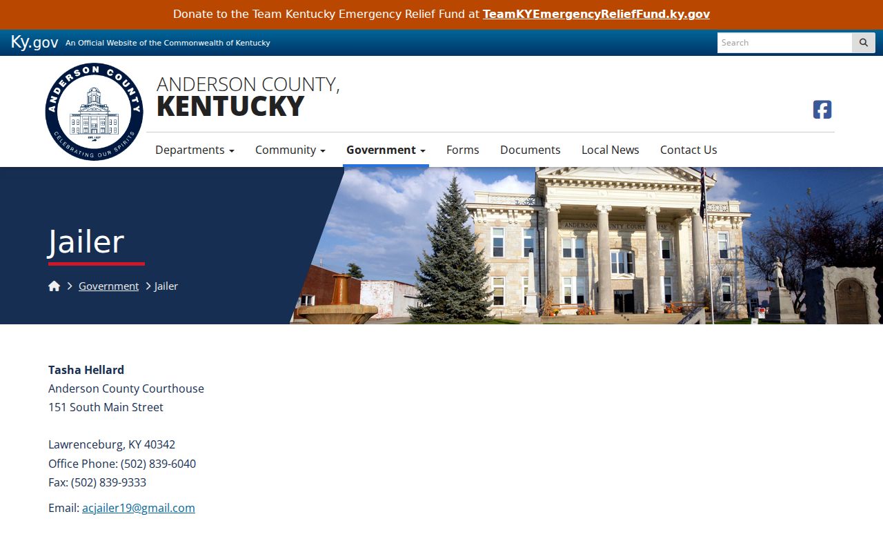 Anderson County arrest search Jailer contact page