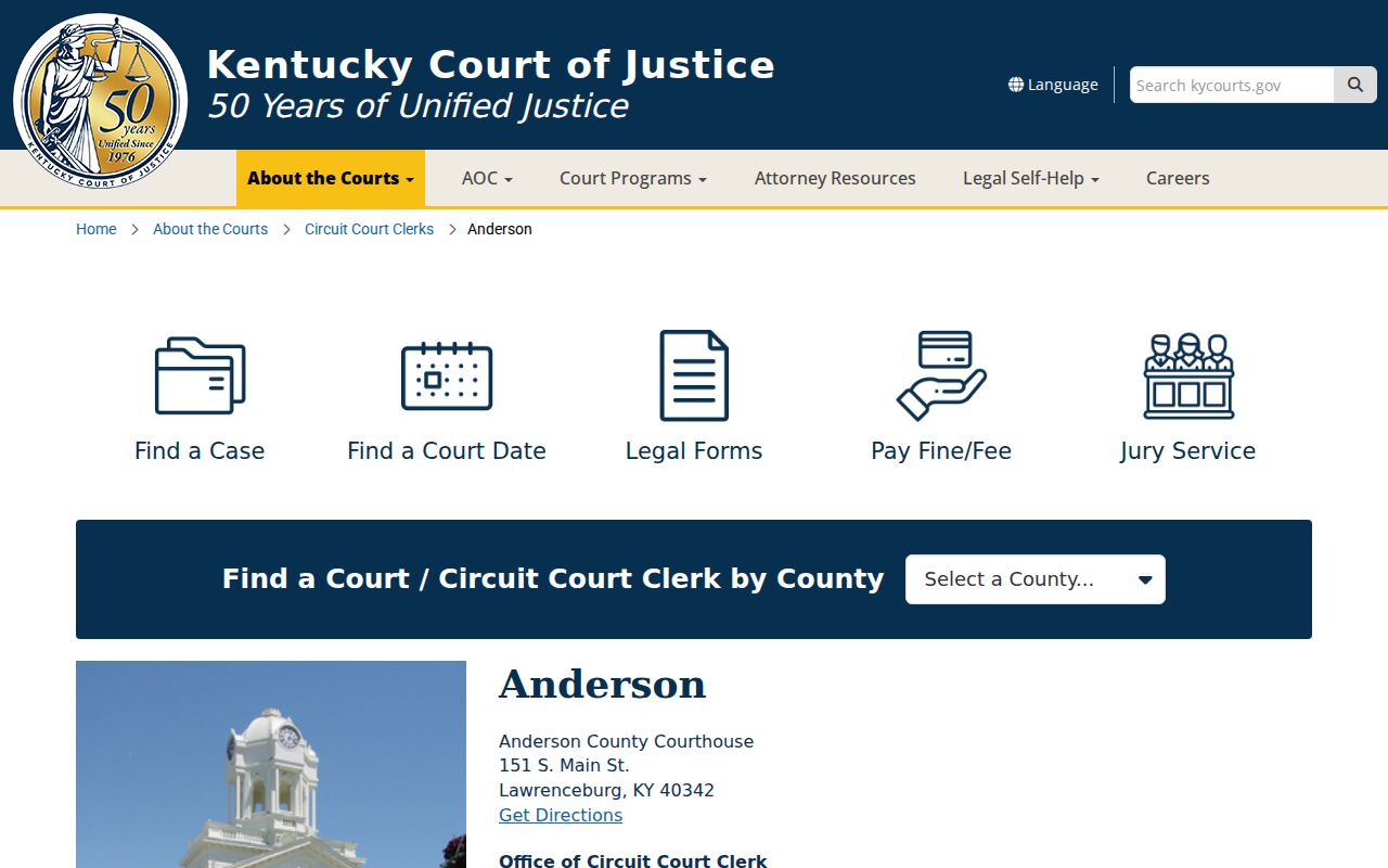 Anderson County court case lookup courthouse and clerk page