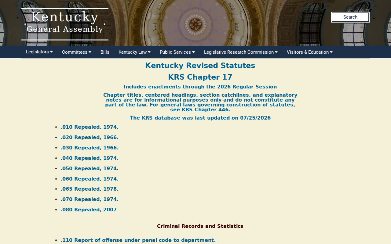 Anderson County sex offender registry law in Kentucky Revised Statutes Chapter 17